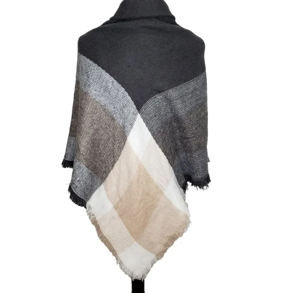 Knit Poncho Wrap with Two Button Closure